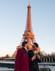 Couple kissing in paris