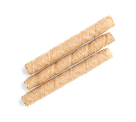 Tasty wafer rolls isolated on white background