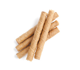 Tasty wafer rolls isolated on white background