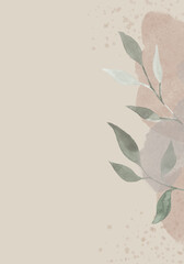 Pale leaves - botanical design banner. Floral pastel minimalistic watercolor border.