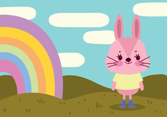 cute rabbit and rainbow