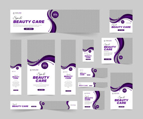 Modern Spa & Beauty Center standard size web banners set, Business ad banner cover header background for website design, Social media cover ads discount banner template