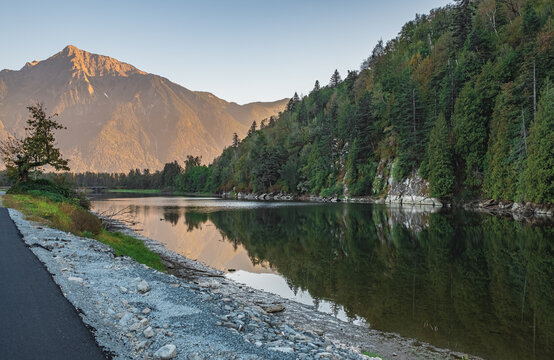 Mount Cheam during the autumn season at sunset. Mount Cheam Agassiz in BC Canada near the city of Chilliwack