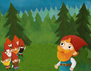 Obraz na płótnie Canvas cartoon scene with dwarfs in the forest illustration for children