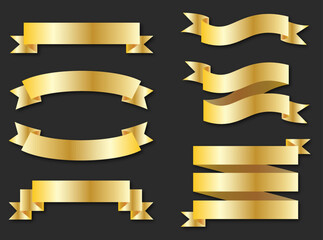 Set of golden ribbons, Vector set of golden label icons isolated. 