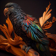 Obraz premium Parrot carved in black palm wood