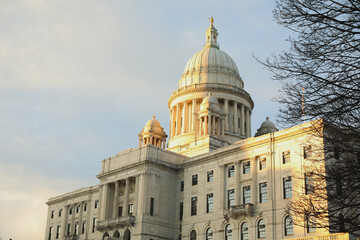 Rhode Island State House historical monument building capitol during sunset landmark national city...