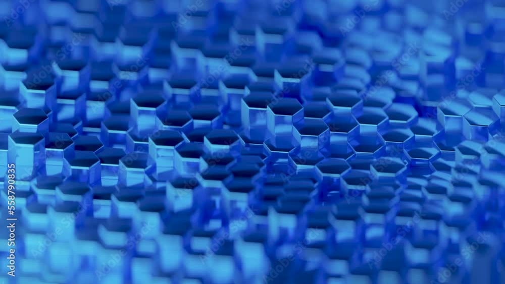 Poster futuristic hexagon background. 3d render. abstract blue hexagonal pattern. random motion. seamless l
