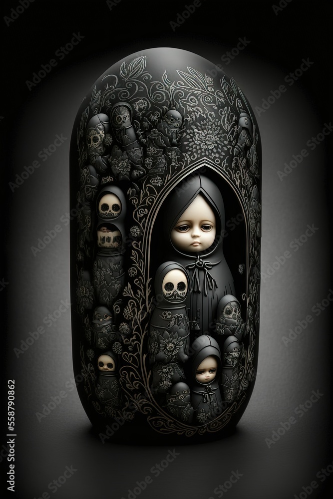 Wall mural Abstract Russian Matryoshka Nesting Doll, Machine Learning Ai Image of Symbolic Family Dysfunction through A Mutation of Russian Dolls