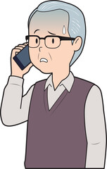電話で青ざめるシニア男性