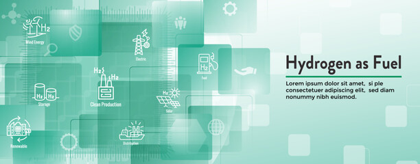 Clean Hydrogen Production with Green Energy Icon Set and Web Header Banner