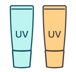 日焼け止めクリーム、UVカット、青、オレンジ