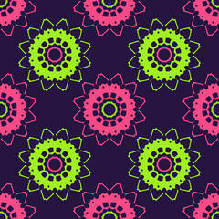 Seamless pattern with bright geometric ornament.
