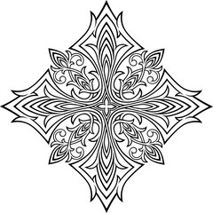 Stylized victorian gothic ornamental cross. Tattoo, contour design element