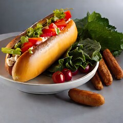 Hot Dog with Salad, Mustard and Ketchup