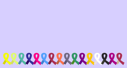 Vector illustration World Cancer Day ribbons in all colors