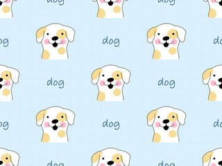 Dog cartoon character seamless pattern on blue background