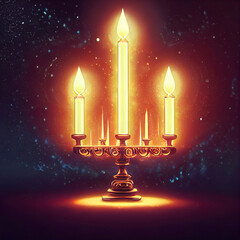 Fototapeta premium Illustration of jewish holiday Hanukkah background with menorah (traditional candelabra) and burning candles