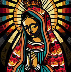 Obraz premium Caricature of the virgin of guadalupe, flat design