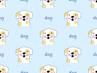 Dog cartoon character seamless pattern on blue background