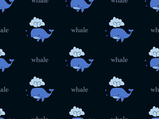 Naklejka premium Whale cartoon character seamless pattern on blue background