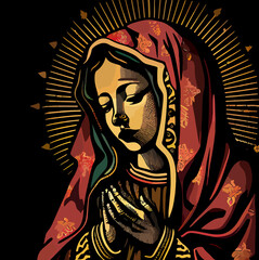 Caricature of the virgin of guadalupe, flat design