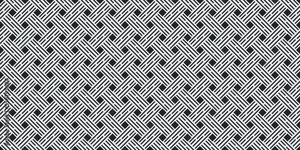 Poster Black diagonal structures are linked into a single tile. Seamless vector pattern for surface printing, packaging, notebooks, wallpapers, textiles, pillows, cups and other interiors.