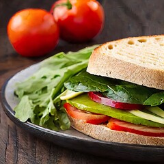 Sandwich with ham and vegetables closeup