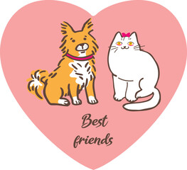 Best friends. Dog and cat. Vector illustration for cards, logo and posters