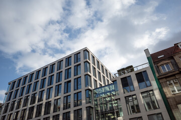 Exterior architectural detail modern facade of High-rise office buildings. Abstract Urban metropolis background.