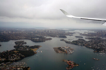 Aerial view of Sydney from an airplane during touchdown.