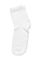 Pair of new socks isolated on white, top view