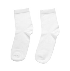 Pair of new socks isolated on white, top view