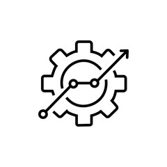 black thin line gear like insight or metric icon. flat linear trend modern stroke fin tech logotype graphic web art design element isolated on white background. concept of manufacturing or methodology