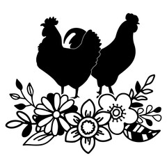 Chicken hen and Rooster Silhouette