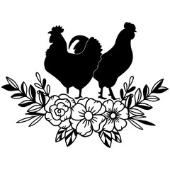 Chicken hen and Rooster Silhouette