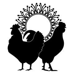 Chicken hen and Rooster Silhouette