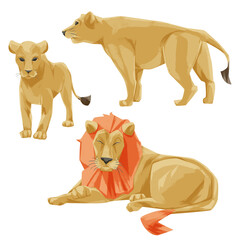 ライオンの親子の手描き水彩風イラスト