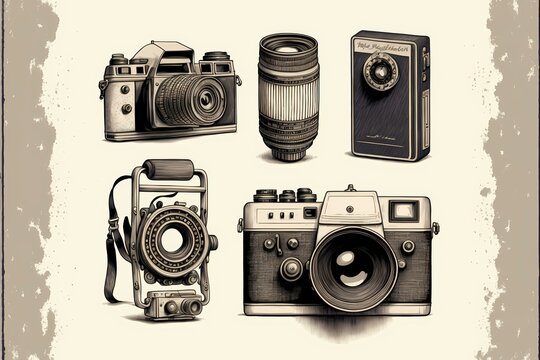 ﻿A group of old cameras - Generative AI