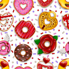 valentine's day seamless pattern with funny donuts. valentine pattern with doughnuts