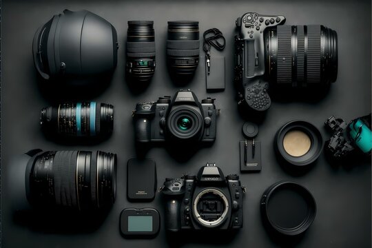 ﻿A group of camera lenses - Generative AI