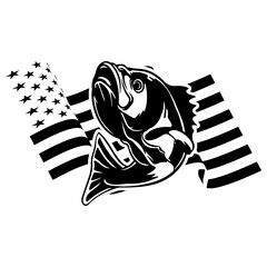 Bass Fish American Flag Silhouette