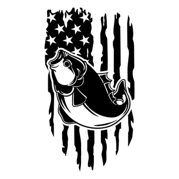 Bass Fish with Us Flag Silhouette