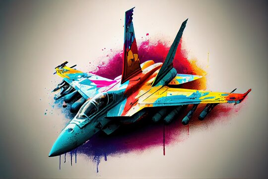 colourful F18 super hornet to bring peace and not war on a abstract colorful background, generative ai