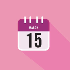 March day 15. Number fifteen on a white paper with pink border and background, calendar sheet. Vector illustration.