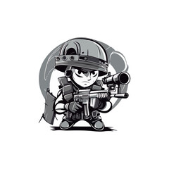 tiny soldier holding gun isolated background