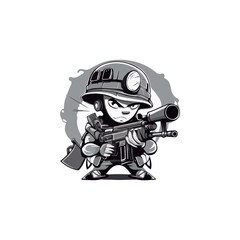 tiny soldier holding gun isolated background