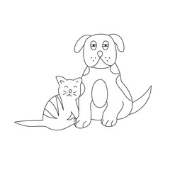 A funny cartoon cat and dog sitting together.