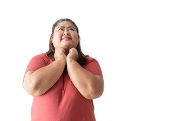 Asian fat woman looks and think while imagining her dream to get slim body, Inspiration weight loss...