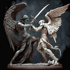 Statue of an angel fighting with a demon